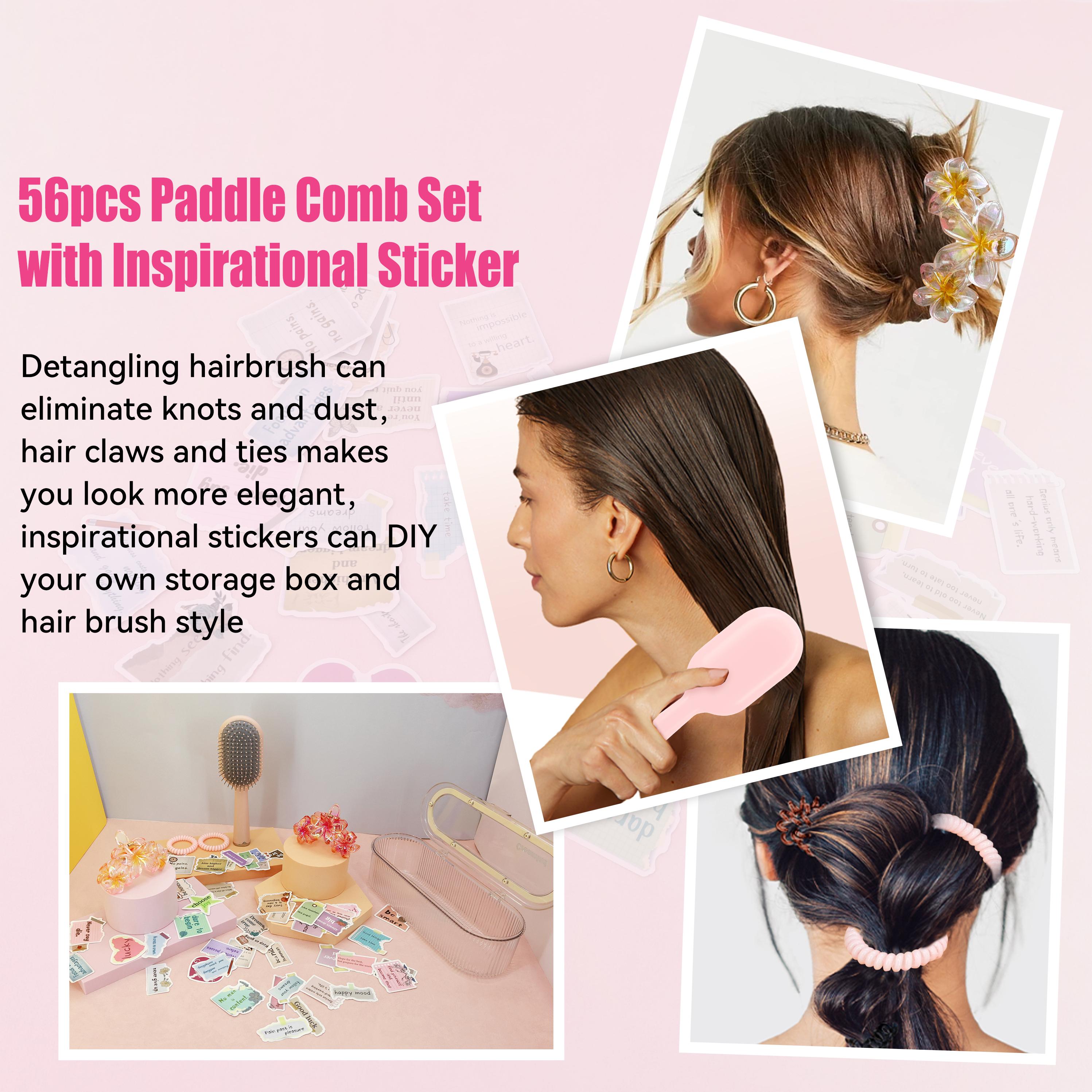 Comfortable 56Pcs Motivational Hair Care Set - Scalp Massage Comb & Non-Slip Claw Clips with Inspirational Stickers for All People